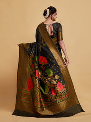 Gulabo Black Woven Jamewar Kashmiri Modal Silk Saree